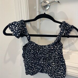 Blue and White Smocked Crop Tank Top